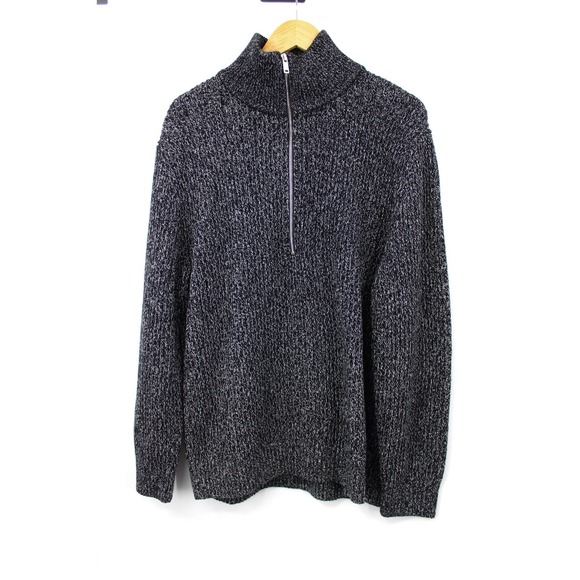 COS Sweater Mens Medium 1/2 Zip Wool Blend Cable Knit‎ Pullover Black White - Picture 1 of 10